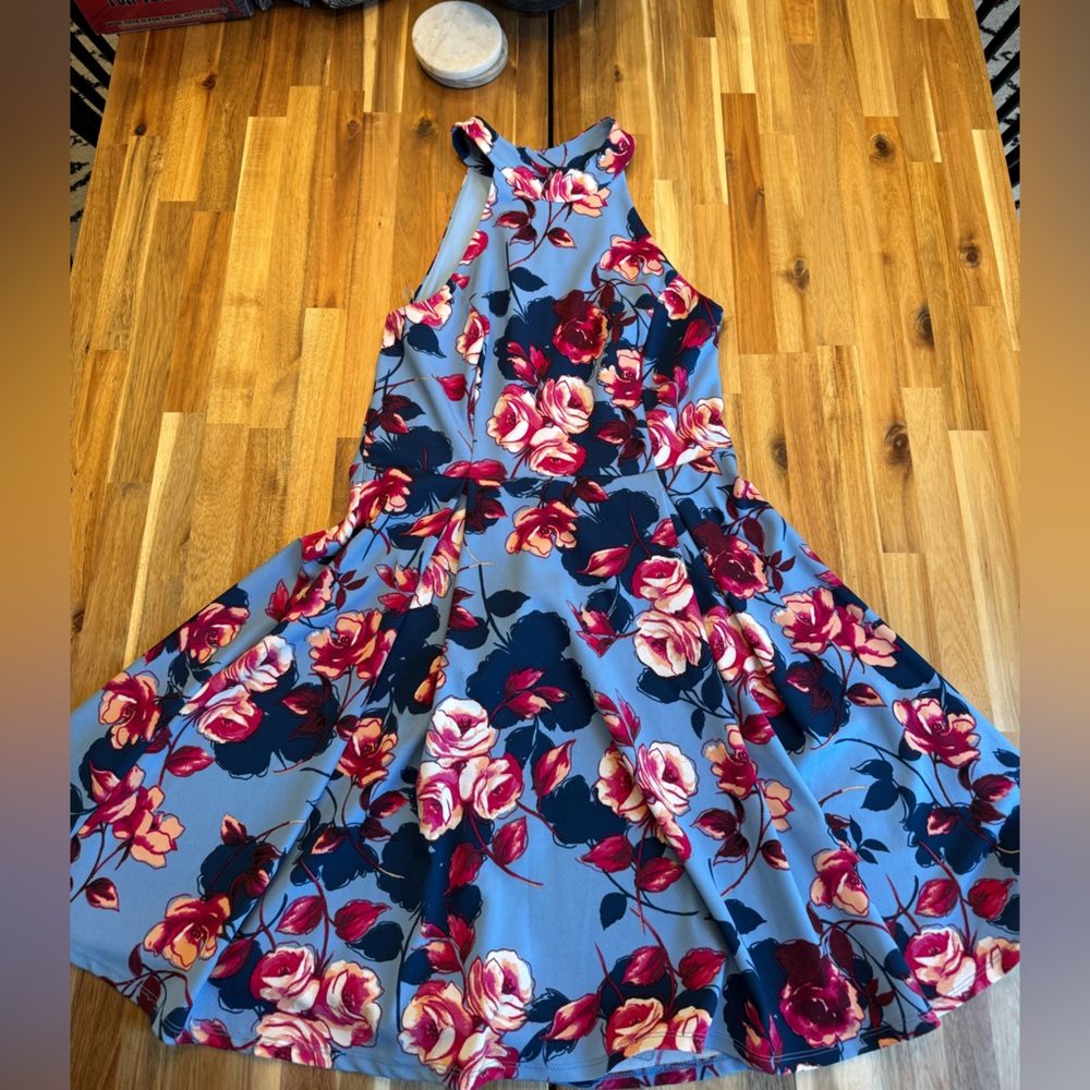 Miami Blue and Pink Fit & Flare Halter Dress